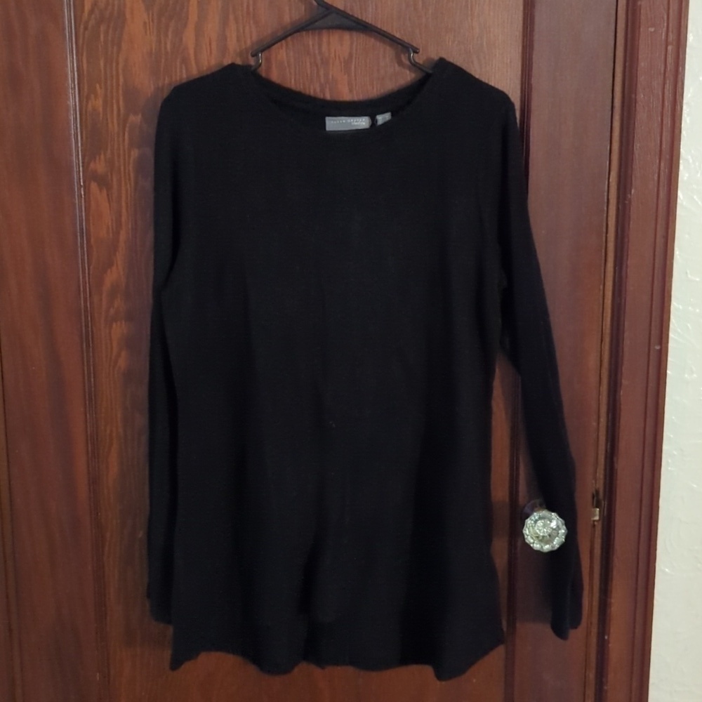 Susan Graver Lifestyle Black Long Sleeve Longer Length Blouse Size Medium
